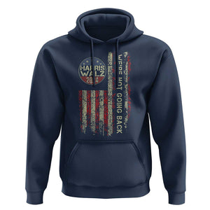 Harris Walz 2024 Hoodie We're Not Going Back Election Kamala Tim Retro American Flag TS02 Navy Print Your Wear