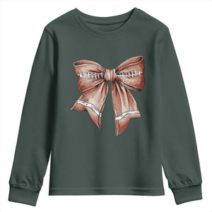 Coquette Bow Pumpkin American Football Youth Sweatshirt Retro Thanksgiving Autumn Vibe TS02 Dark Forest Green Print Your Wear
