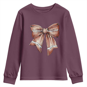 Coquette Bow Pumpkin American Football Youth Sweatshirt Retro Thanksgiving Autumn Vibe TS02 Maroon Print Your Wear