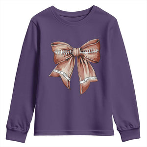 Coquette Bow Pumpkin American Football Youth Sweatshirt Retro Thanksgiving Autumn Vibe TS02 Purple Print Your Wear