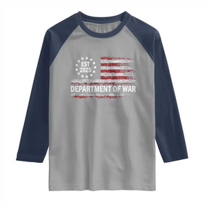 Department of War Est 2025 Raglan Shirt Patriotic Military Vintage Grunge American Flag TS02 Sport Gray Navy Print Your Wear