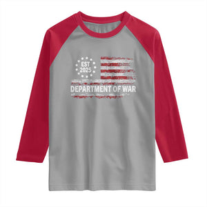 Department of War Est 2025 Raglan Shirt Patriotic Military Vintage Grunge American Flag TS02 Sport Gray Red Print Your Wear