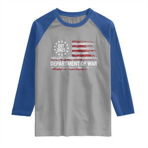 Department of War Est 2025 Raglan Shirt Patriotic Military Vintage Grunge American Flag TS02 Sport Gray Royal Print Your Wear