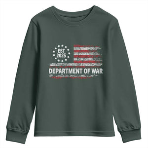 Department of War Est 2025 Youth Sweatshirt Patriotic Military Vintage Grunge American Flag TS02 Dark Forest Green Print Your Wear