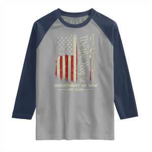 Department of War Est 2025 Raglan Shirt We The People Rifle American Flag Patriotic 2A Statement TS02 Sport Gray Navy Print Your Wear