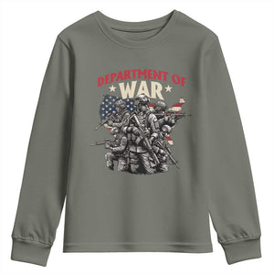 Department of War Est 2025 Youth Sweatshirt Patriotic Combat Squad Tactical Soldiers Graphic TS02 Military Green Print Your Wear