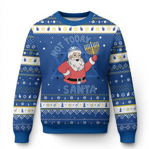 Not Today Santa Hanukkah Ugly Sweater Chanukah Jewish Festival Jew TS02 Blue White Print Your Wear