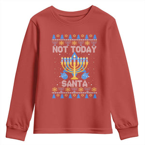 Ugly Sweater Hanukkah Youth Sweatshirt Not Today Santa Chanukah Jewish Festival Jew TS02 Red Print Your Wear