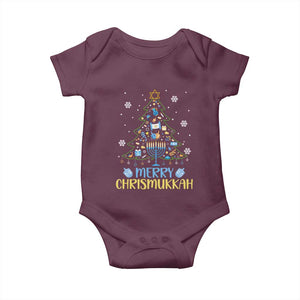 Christmas Hanukkah Baby Onesie Merry Christmukkah Jewish Christmas Tree Chanukah TS02 Maroon Print Your Wear
