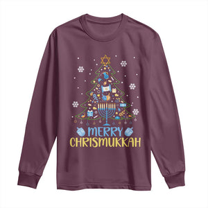 Christmas Hanukkah Long Sleeve Shirt Merry Christmukkah Jewish Christmas Tree Chanukah TS02 Maroon Print Your Wear