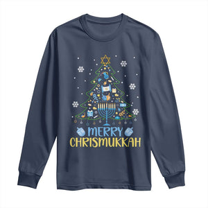 Christmas Hanukkah Long Sleeve Shirt Merry Christmukkah Jewish Christmas Tree Chanukah TS02 Navy Print Your Wear
