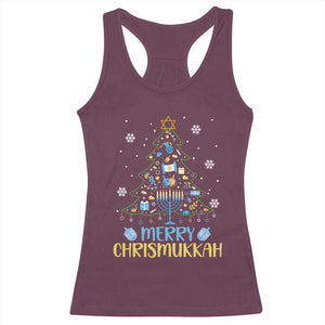Christmas Hanukkah Racerback Tank Top Merry Christmukkah Jewish Christmas Tree Chanukah TS02 Maroon Print Your Wear