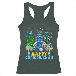 Christmas Hanukkah Racerback Tank Top Merry Christmukkah Jewish Christmas Trees Chanukah TS02 Dark Forest Green Print Your Wear