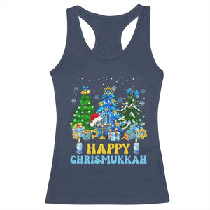 Christmas Hanukkah Racerback Tank Top Merry Christmukkah Jewish Christmas Trees Chanukah TS02 Navy Print Your Wear