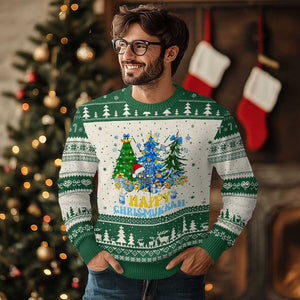 Christmas Hanukkah Ugly Christmas Sweater Merry Christmukkah Jewish Christmas Trees Chanukah TS02 Green Print Your Wear