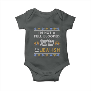 Funny Jewish Baby Onesie I'm Not Full Blooded Jew I'm Jewish Chanukah Ugly Sweater Hanukkah TS02 Dark Heather Print Your Wear