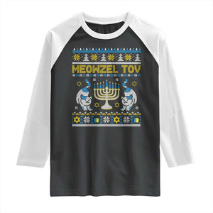 Funny Hanukkah Cat Raglan Shirt Meowzel Tov Chanukah Jewish Ugly Sweater Hanukkah TS02 Black White Print Your Wear