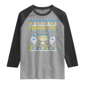 Funny Hanukkah Cat Raglan Shirt Meowzel Tov Chanukah Jewish Ugly Sweater Hanukkah TS02 Sport Gray Black Print Your Wear