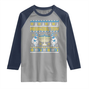Funny Hanukkah Cat Raglan Shirt Meowzel Tov Chanukah Jewish Ugly Sweater Hanukkah TS02 Sport Gray Navy Print Your Wear