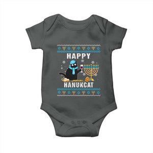 Funny Hanukkah Cat Baby Onesie Happy Hanukcat Drinking Black Cat Jewish Menorah Chanukah TS02 Dark Heather Print Your Wear