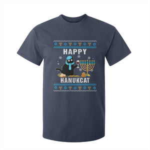 Funny Hanukkah Cat T Shirt For Kid Happy Hanukcat Drinking Black Cat Jewish Menorah Chanukah TS02 Navy Print Your Wear