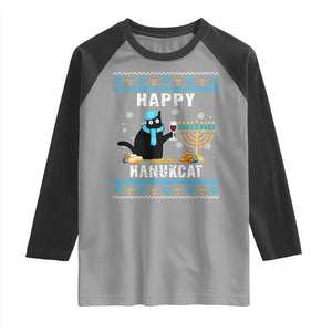 Funny Hanukkah Cat Raglan Shirt Happy Hanukcat Drinking Black Cat Jewish Menorah Chanukah TS02 Sport Gray Black Print Your Wear