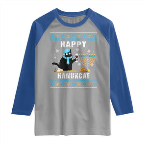 Funny Hanukkah Cat Raglan Shirt Happy Hanukcat Drinking Black Cat Jewish Menorah Chanukah TS02 Sport Gray Royal Print Your Wear