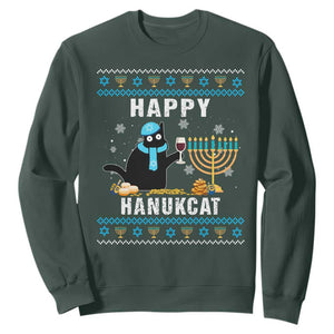 Hanukkah Cat Sweatshirt Happy Hanukcat Jewish Hanukkah Black Cat Menorah Chanukah TS02 Dark Forest Green Printyourwear