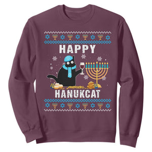 Hanukkah Cat Sweatshirt Happy Hanukcat Jewish Hanukkah Black Cat Menorah Chanukah TS02 Maroon Printyourwear