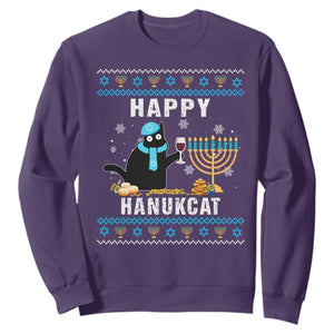 Hanukkah Cat Sweatshirt Happy Hanukcat Jewish Hanukkah Black Cat Menorah Chanukah TS02 Purple Printyourwear