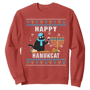 Hanukkah Cat Sweatshirt Happy Hanukcat Jewish Hanukkah Black Cat Menorah Chanukah TS02 Red Printyourwear