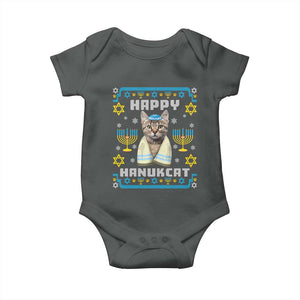 Funny Hanukkah Cat Baby Onesie Happy Hanukcat Menorah Ugly Chanukah Jewish Festival TS02 Dark Heather Print Your Wear