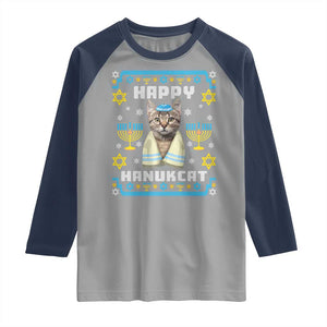 Funny Hanukkah Cat Raglan Shirt Happy Hanukcat Menorah Ugly Chanukah Jewish Festival TS02 Sport Gray Navy Print Your Wear