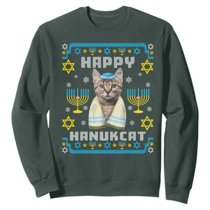 Hanukkah Cat Sweatshirt Happy Hanukcat Jewish Hanukkah Cat Menorah Ugly Chanukah TS02 Dark Forest Green Printyourwear