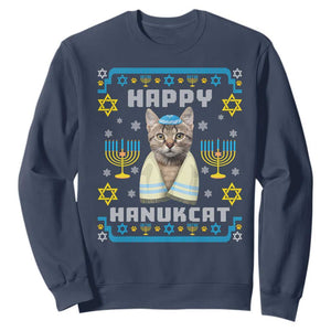 Hanukkah Cat Sweatshirt Happy Hanukcat Jewish Hanukkah Cat Menorah Ugly Chanukah TS02 Navy Printyourwear