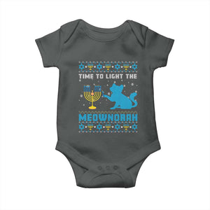 Funny Hanukkah Cat Baby Onesie Light The Meownorah Jewish Menorah Chanukah TS02 Dark Heather Print Your Wear