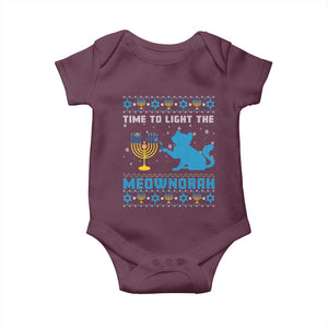 Funny Hanukkah Cat Baby Onesie Light The Meownorah Jewish Menorah Chanukah TS02 Maroon Print Your Wear