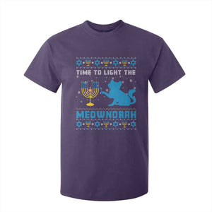 Funny Hanukkah Cat T Shirt For Kid Light The Meownorah Jewish Menorah Chanukah TS02 Purple Print Your Wear