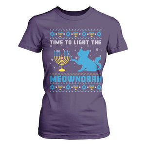 Funny Hanukkah Cat T Shirt For Women Light The Meownorah Jewish Menorah Chanukah TS02 Purple Print Your Wear