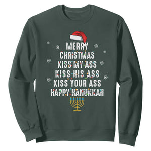 Merry Christmas Kiss My Ass His Ass Your Ass Happy Hanukkah Sweatshirt TS02 Dark Forest Green Printyourwear
