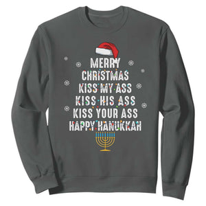 Merry Christmas Kiss My Ass His Ass Your Ass Happy Hanukkah Sweatshirt TS02 Dark Heather Printyourwear