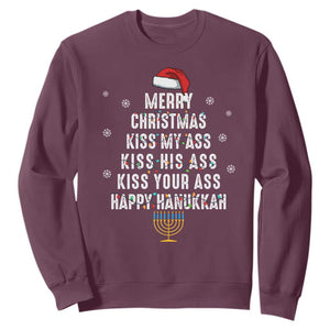 Merry Christmas Kiss My Ass His Ass Your Ass Happy Hanukkah Sweatshirt TS02 Maroon Printyourwear