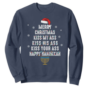Merry Christmas Kiss My Ass His Ass Your Ass Happy Hanukkah Sweatshirt TS02 Navy Printyourwear