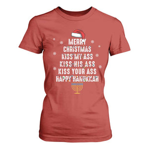 Merry Christmas Kiss My Ass His Ass Your Ass Happy Hanukkah T Shirt For Women TS02 Red Print Your Wear