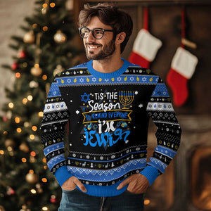 Funny Jewish Hanukkah Ugly Sweater Tis The Season To Remind Everyone Im Jewish TS02 Black Blue Print Your Wear