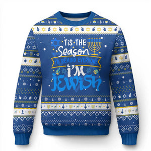 Funny Jewish Hanukkah Ugly Sweater Tis The Season To Remind Everyone Im Jewish TS02 Blue White Print Your Wear