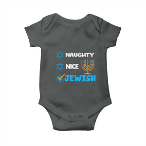 Funny Jewish Hanukkah Baby Onesie Nice Naughty Jewish Menorah Hanukkiah Chanukah Ugly TS02 Dark Heather Print Your Wear