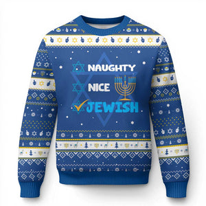 Funny Jewish Hanukkah Ugly Sweater Nice Naughty Jewish Menorah Hanukkiah Chanukah Ugly TS02 Blue White Print Your Wear