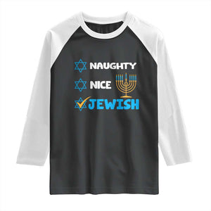 Funny Jewish Hanukkah Raglan Shirt Nice Naughty Jewish Menorah Hanukkiah Chanukah Ugly TS02 Black White Print Your Wear