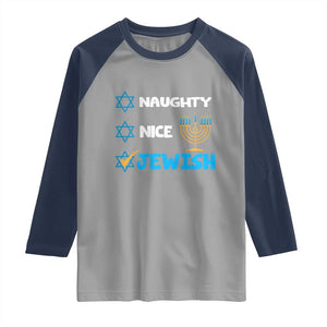 Funny Jewish Hanukkah Raglan Shirt Nice Naughty Jewish Menorah Hanukkiah Chanukah Ugly TS02 Sport Gray Navy Print Your Wear